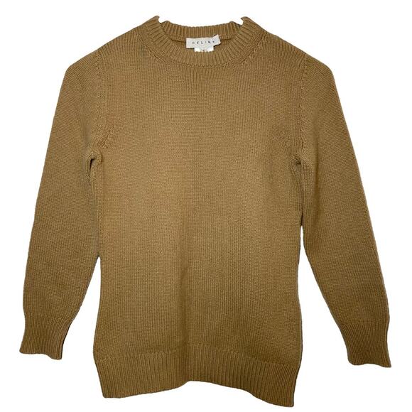 Celine Sweater 100% Cashmere Knit Pullover Long Sleeve Carmel Brown Small - Picture 1 of 5